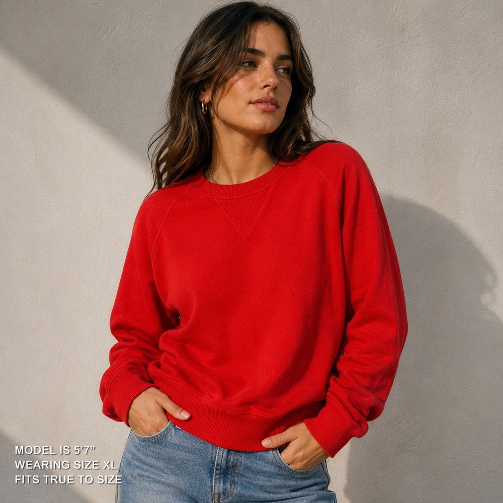 Vintage M LaMode Red Raglan Sleeve Crew Neck Sweater with V-Stitch Detail